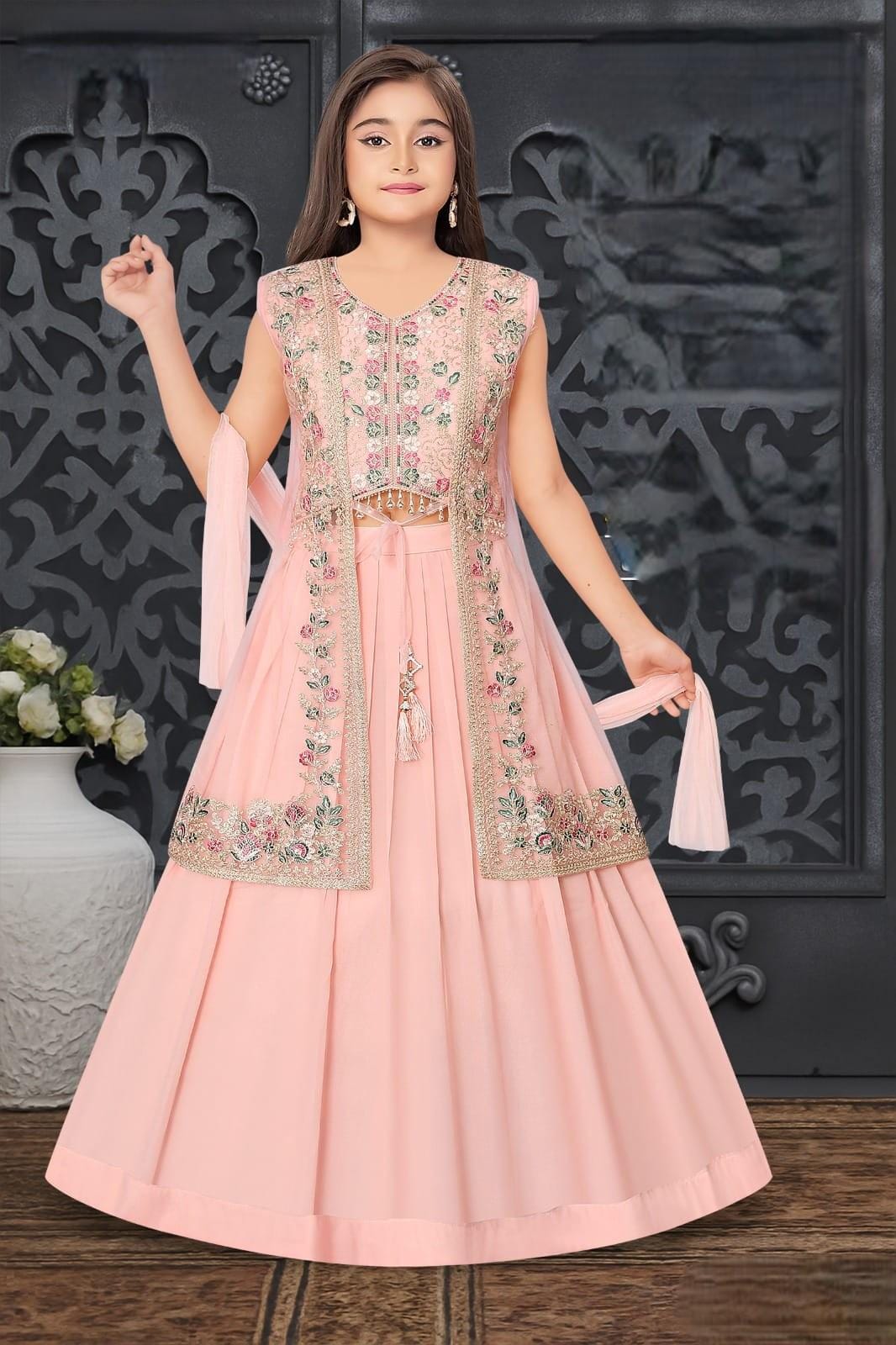 knee length dresses for ladies Heavy Long Tail Grey Lehenga Gown for Indian Bridal Wear – Nameera by Farooq main image 0