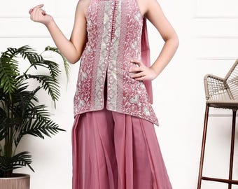 Indian Ethnic Pink Kurta Plazzao Set for Girls | Traditional Wear | Festive Dress | Dno - 9040