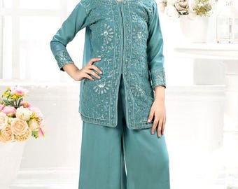Indian Ethnic Blue Kurta Plazzao Set for Girls | Traditional Wear | Festive Dress | Dno - 9041