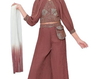 Indian Ethnic Brown Kurta Plazzao Set for Girls | Traditional Wear | Festive Dress | Dno - 314