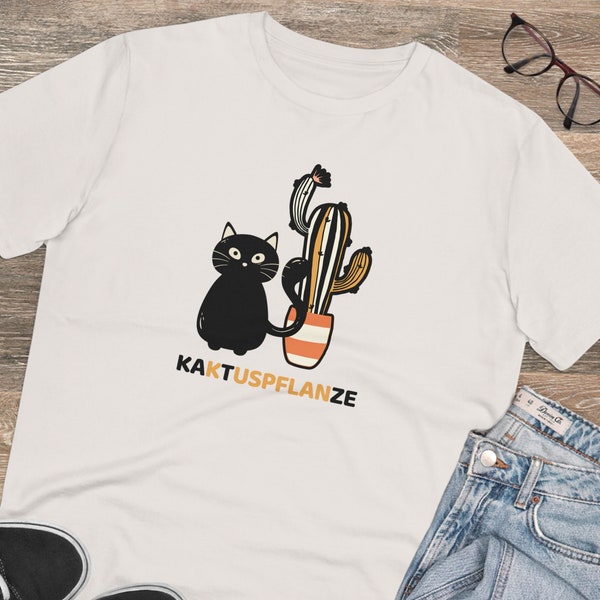 Lustiges Katzen Öko Shirt Kaktuspflanzen Kaktee T-Shirt Geschenk für Katzenmenschen