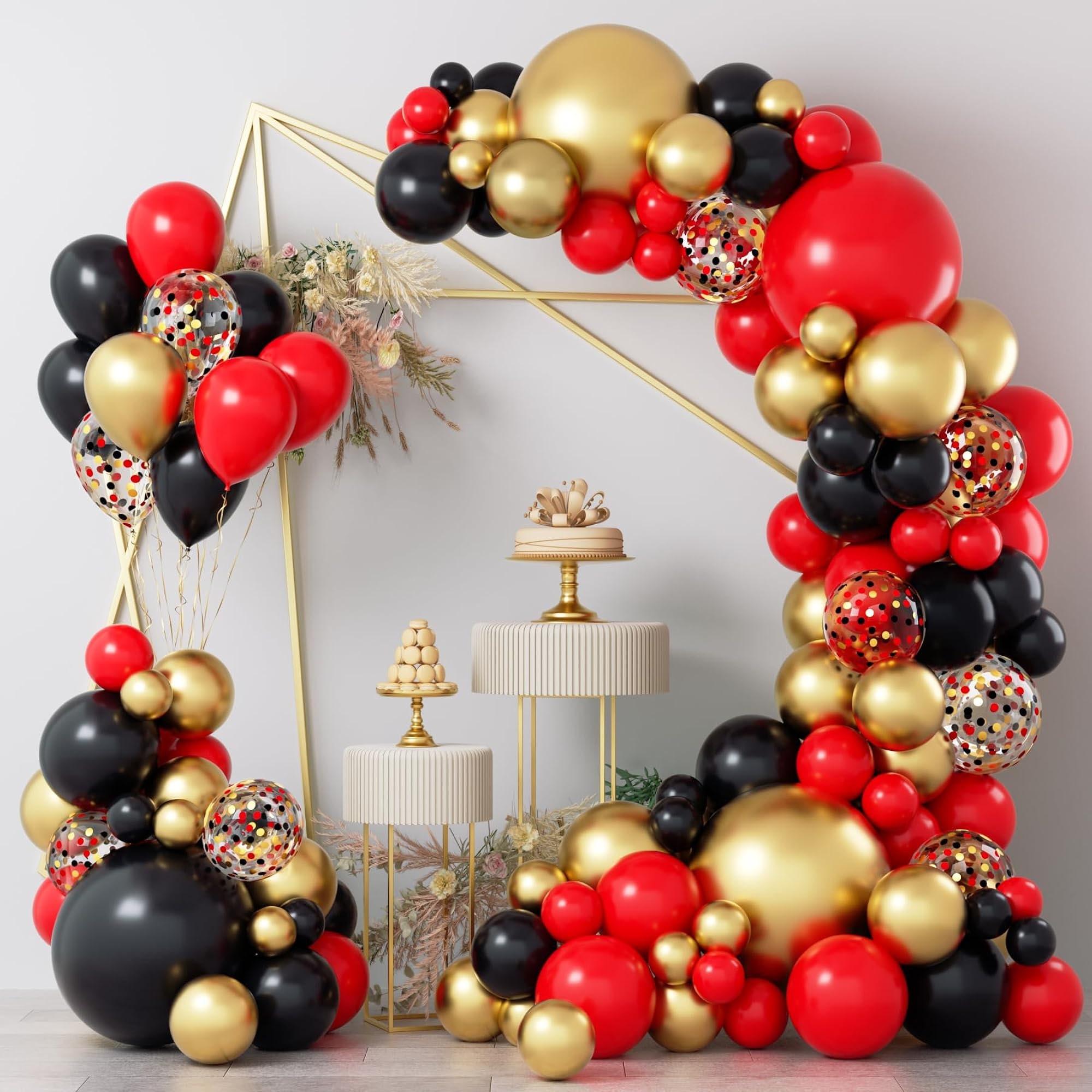 Red Black Gold Balloon Garland Arch Kit, 121PCS Red Black Metallic Gold  Balloons Red Heart Foil Balloons for Birthday Wedding Bridal Shower  Graduation Retirement Christmas New Year Party Decorations 