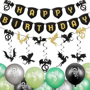 33 Pieces Dragon Birthday Party Supplies Dragon Decorations, 20 Dragon Balloons 3 Dragon Banners 10 Dragon Hanging Swirls