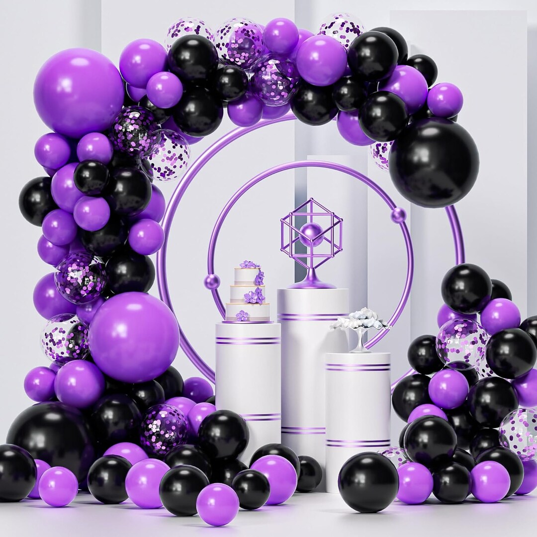 Purple and Black Balloons Garland Kit 124 Pack Different Sizes Inch