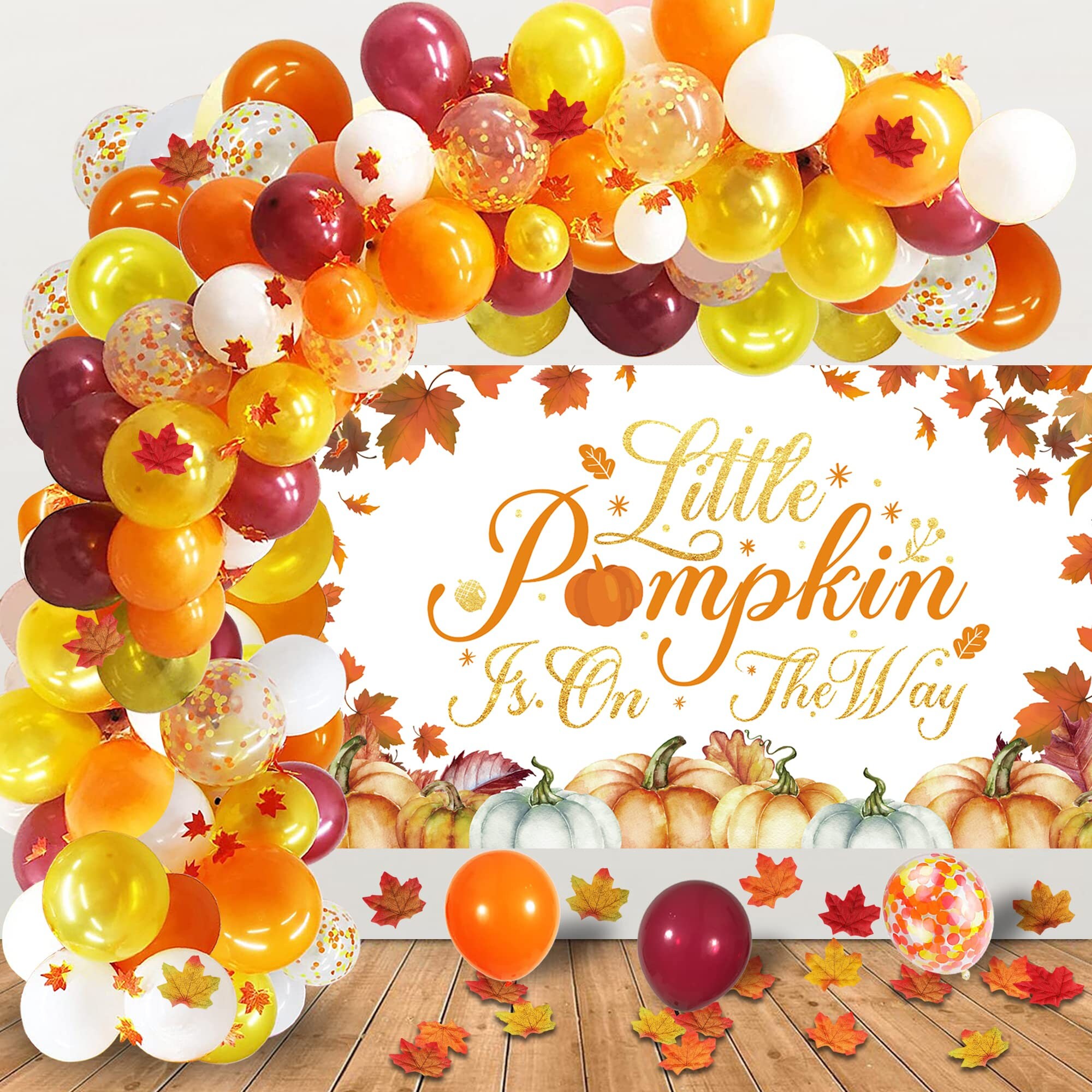 Little Pumpkin Baby Shower Decorations Little Pumpkin Balloon Garland Arch Kit with Little Pumpkin Photography Backdrop