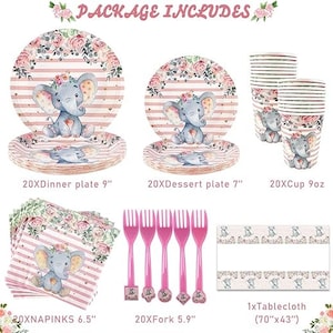 Enchanting Elephants Girl Birthday Paper Tablecloth - 54" X 102" Pink & Gray