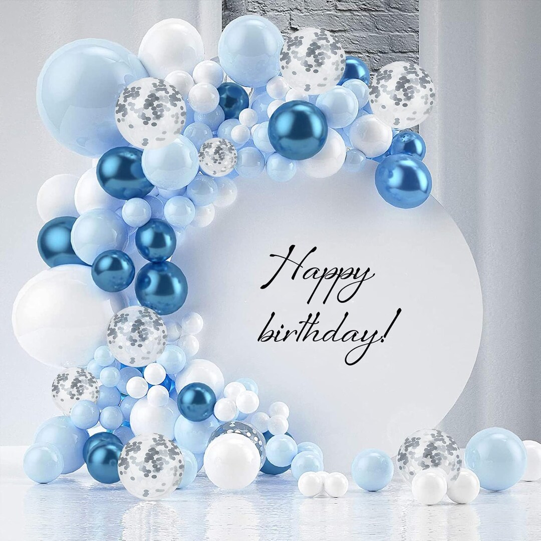 Blue Balloon Garland Arch Kit 122 PCS Metallic Blue White and Silver Confetti Latex Balloons for