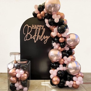 124Pcs Rose Gold Balloon Garland Arch Kit Black Pink and Rose Gold Balloons