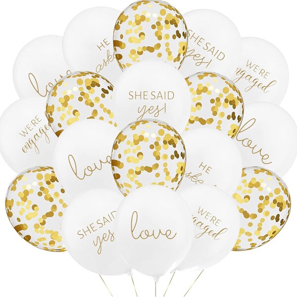 Engagement Balloons, Engagement Party Decorations, He Asked balloons, She Said Yes Balloons, Gold Confetti Latex Balloon, Bridal Shower