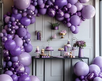 Purple Balloon Garland Kit, 183pcs Pastel Pearl Metallic Purple Balloon Arch Kit for Wedding Bachelorette Party Decorations