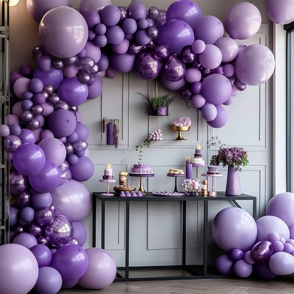 Purple Balloon Garland Kit, 183pcs Pastel Pearl Metallic Purple Balloon Arch Kit for Wedding Bachelorette Party Decorations