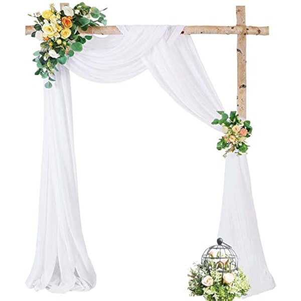 Wedding Arch Draping Fabric, 1 Panel 28" x 19Ft White Wedding Arch Drapes Sheer Backdrop Curtain