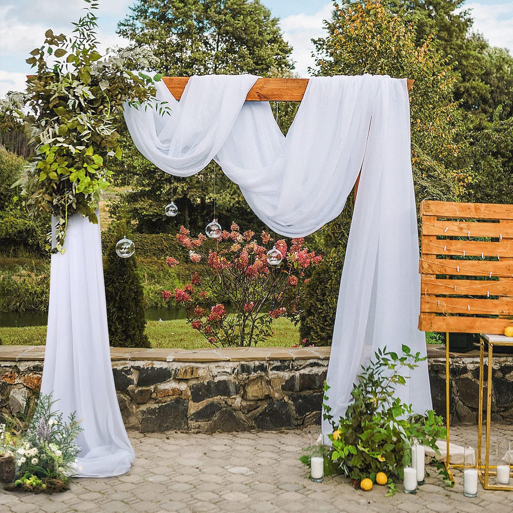 Floroom Wedding Arch Draping Fabric 2 Panels 20Ft White Chiffon