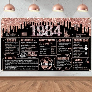 40th Birthday Decorations Back in 1984 Banner for Women, Rose Gold Happy 40th Birthday Backdrop Party Supplies