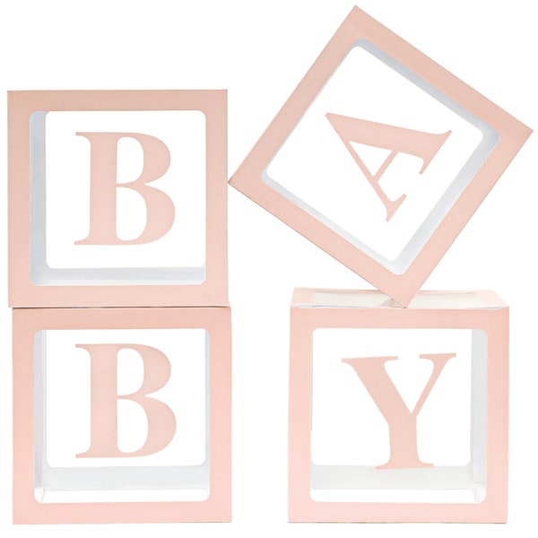 Baby Boxes with Letters for Baby Shower Pink Clear Block Box Transparent Balloon Boxes Birthday Party