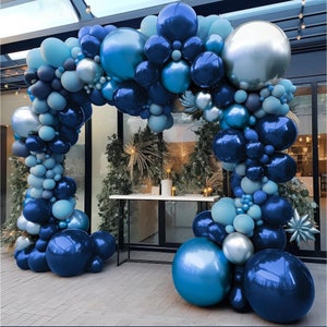 Navy Blue Balloons Double Stuffed Pastel Blue Balloon Garland Metallic Blue Balloon Arch Kit Latex Royal Balloons