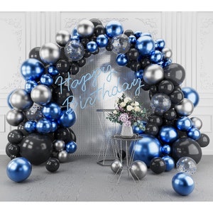 Blue Silver Black Balloons Garland Arch Kit-148Pcs Confetti Metallic Blue Balloons Party Decoration