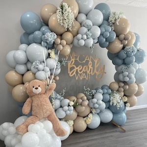 Blue Balloon Arch Kit, 132Pcs Dusty Light Baby Blue Balloons Garland with Brown Double Stuffed Balloons