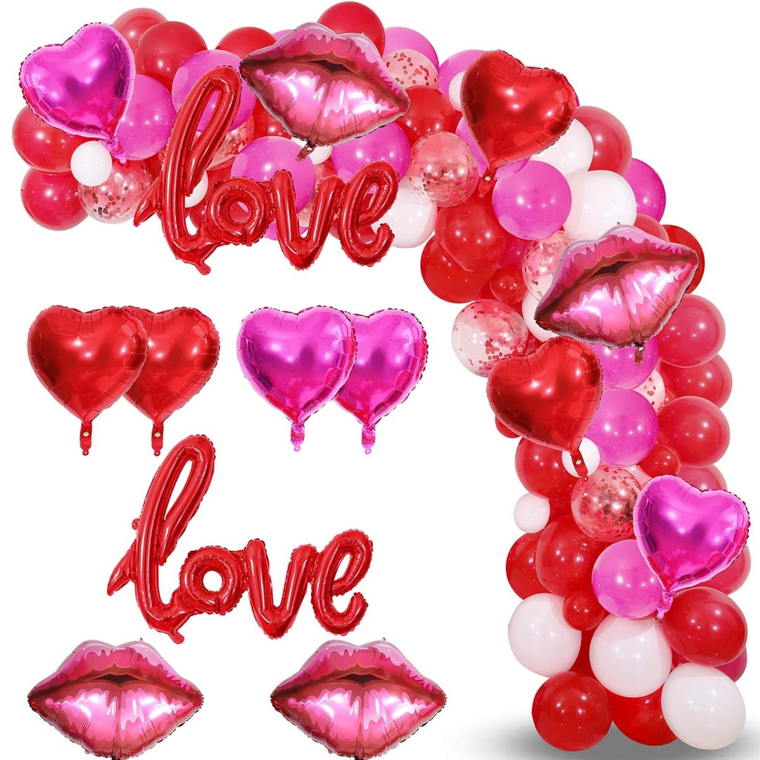 Valentines Day Balloon Garland Kit, 117PCS Red Hot Pink White Balloons ...