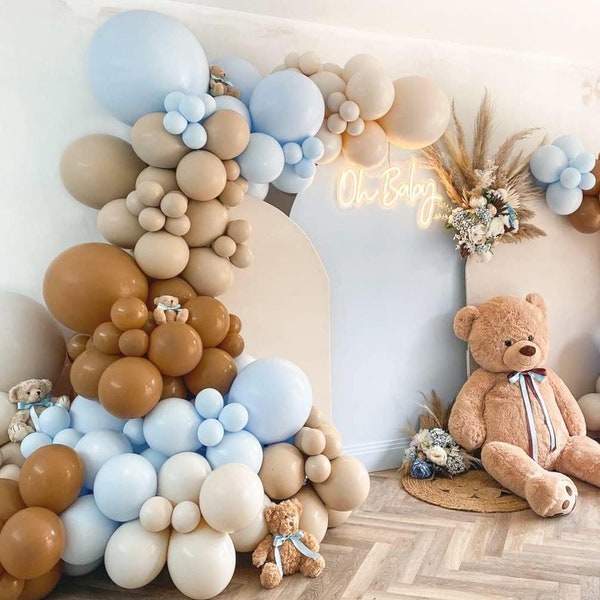 Brown And Blue Balloon Garland Double Stuffed Tan Light Blue Beige Balloon Latex Neutral Balloon Arch Kit