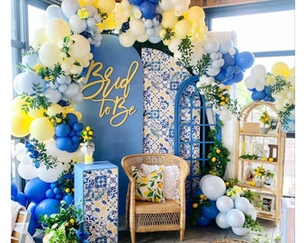 Royal Blue Yellow Lemon Balloon Garland Arch Kit with 142pcs Latex Balloons for Baby Shower Anniversary Birthday