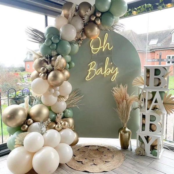 Sage Green Balloon Garland Arch Kit 153pcs Sand White Chrome Metallic Gold Avocado Olive Boho Pastel Balloons