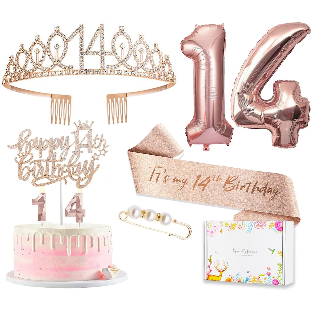 8pcs 14th Birthday Decorations for Girls, Including 14 Year Old