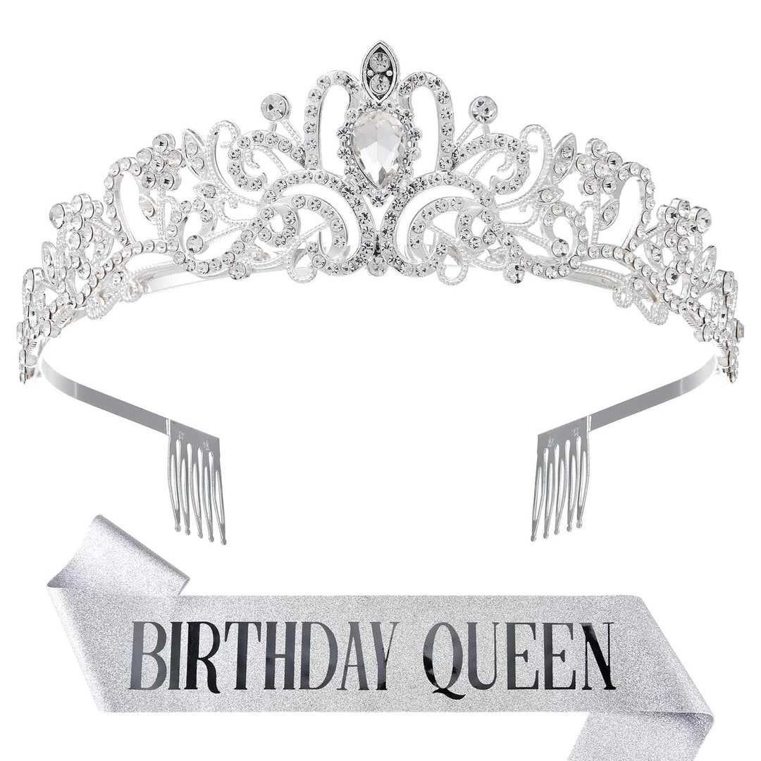 Birthday Queen Sash and Tiara for Women Crystal Crown Rhinestone Hair