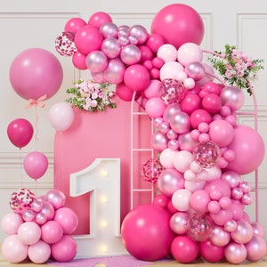 151Pcs Pink Balloons Garland Arch Kit,18In 12In 10In 5In Different Size Hot Pink Metallic Pink Confetti Balloons