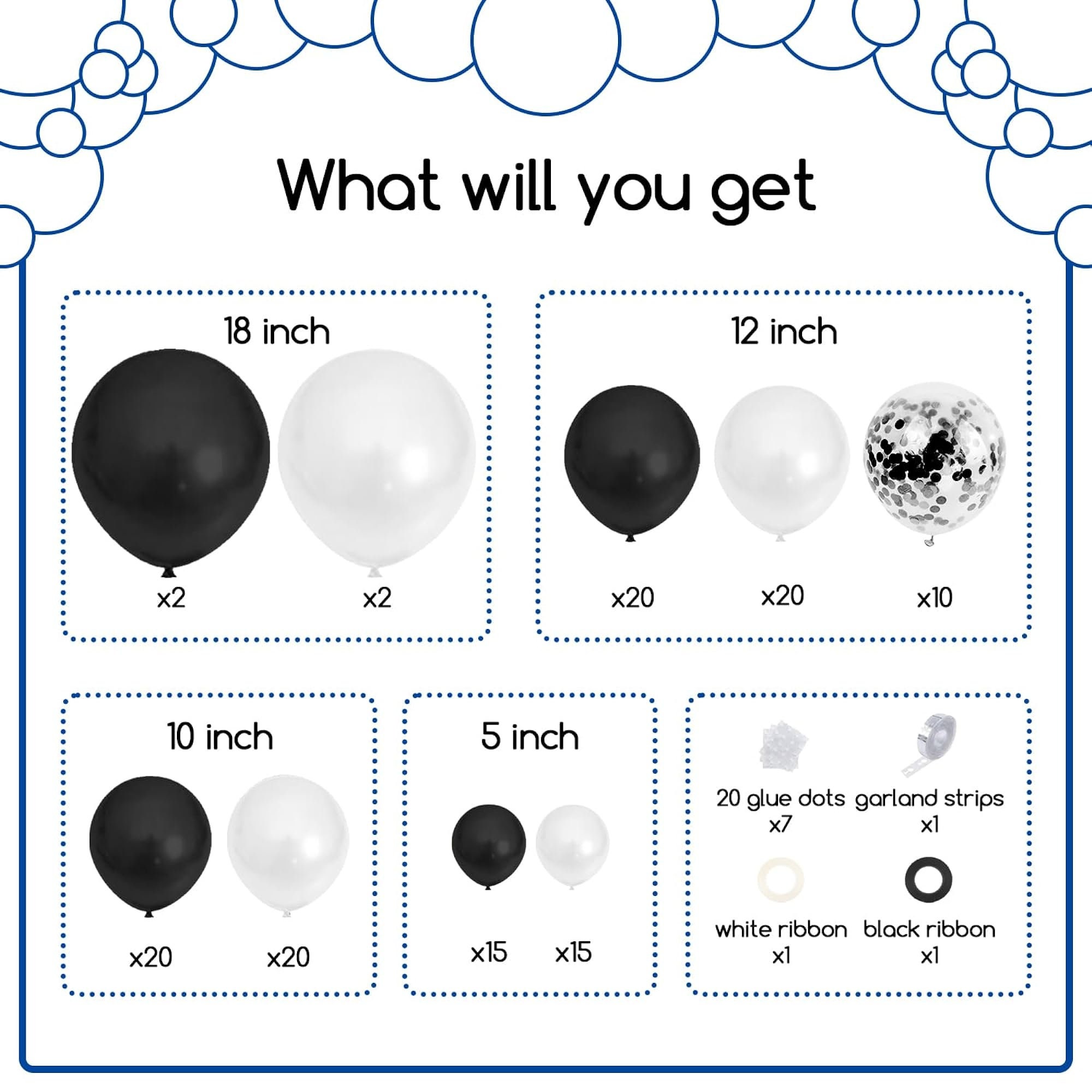  Black and White Balloon Garland Kit, 124Pcs Arch Kit with  Confetti White and Black Balloons, Bright Durable Latex Balloons for  Birthday, Anniversary, Wedding, Engagement, Graduation, Party Decorations :  Home & Kitchen