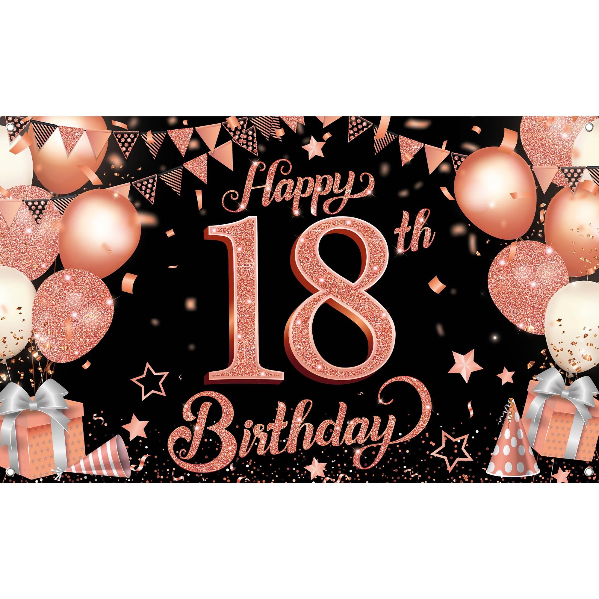 Pimvimcim Happy 18th Birthday Banner - Rose Gold Glitter, 118" X 20" Large Party Decoration