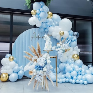 148pcs Baby Blue Balloon Garland Arch Kit, With White Metallic Gold ...