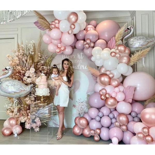 Pastel Pink Purple Balloon Arch Kit Double Stuffed Lavender Balloon Garland Baby Shower Decorations