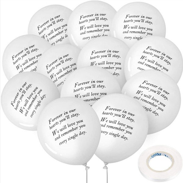 50 Pieces Memorial Balloons Remembrance Balloons White Funeral Balloons and 3 Pieces Balloon Ribbon for Balloon