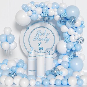 Blue and White Balloon Arch Kit, 140Pcs Pastel Light Blue and White Balloon Garland kit, 18 12 10 5 Inch Different Size Balloons