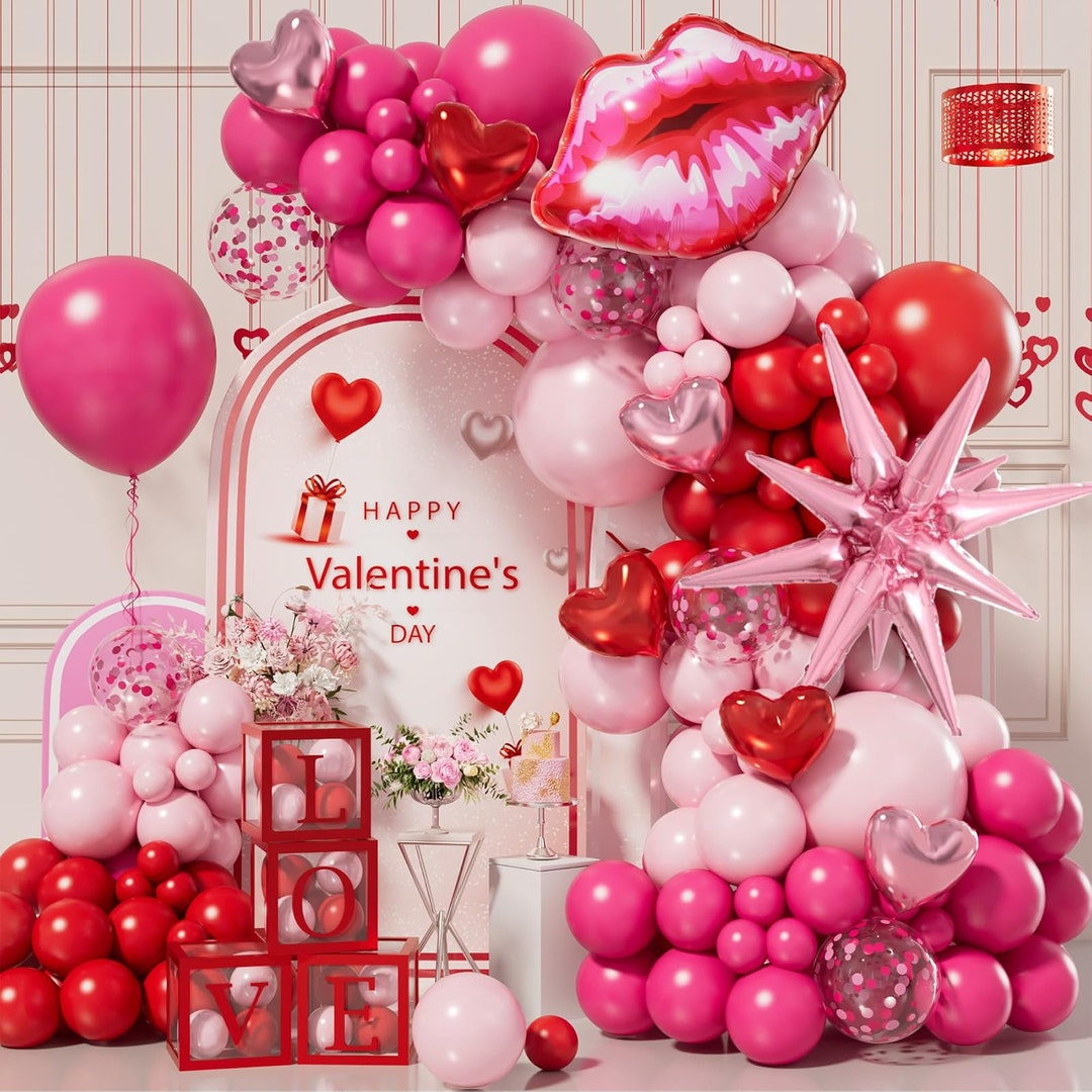 152pcs Valentines Day Balloon Arch Garland Kit With Hot Pink Red Pastel ...