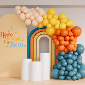 Retro Blue Orange Mustard Yellow Balloon Arch Garland Kit 149pcs for Here Comes the Son Baby Shower