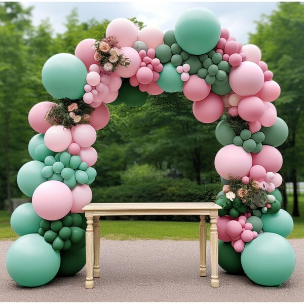 Pink Green Balloon Garland Double Stuffed Pastel Pink Green balloons Mint Green Pink Balloons Sage Green Pink Balloon Arch Kit