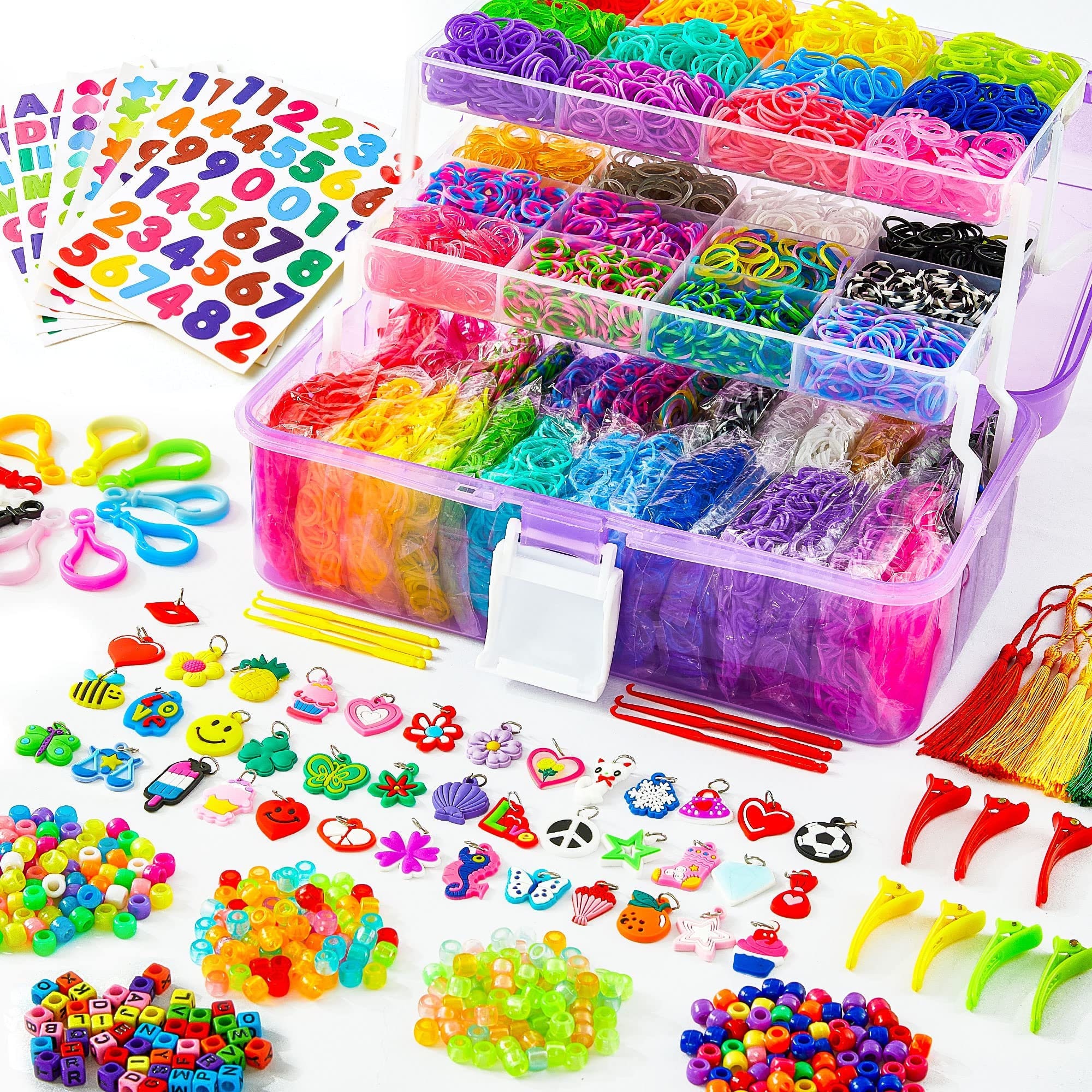Umatrain 1500+ Rubber Band Bracelet Kit, Loom Bands, Rubber Band Bracelet  Making Kit with Storage Container, Beads, Charms, Crochet Hooks and S-Clips  : Amazon.in: Home & Kitchen