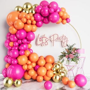 Hot Pink and Orange Balloon Arch Garland Kit-Metallic Gold Balloon 132Pcs for Princess Birthday,Engagement,Graduation