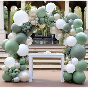 Sage Green White Balloon Garland Double Stuffed Dusty Green Balloons Pearl White Sand Olive Green Balloon Arch Kit For Baby Shower