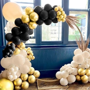 Black Gold Balloon Garland Arch Kit, 142pcs Metallic Gold, Sand White ...
