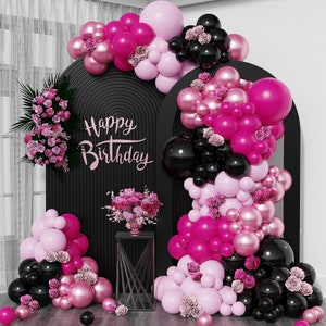 Hot Pink and Black Balloon Garland Arch Kit, 153pcs Black Pink and Chrome Pink Balloons for Sweet Birthday Party Supplies Bridal Shower