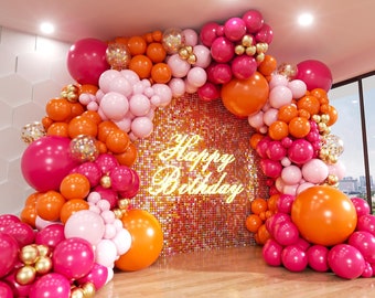 Pink and Orange Balloon Arch Kit, 161Pcs Hot Pink Orange Metallic Gold Latex Balloon Garland kit, 18 12 10 5 Inch Different Size Balloons