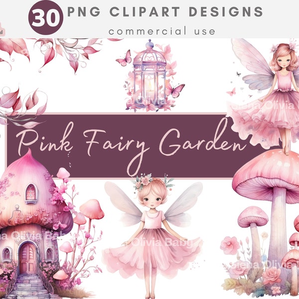 Pink Fairy Garden Clipart | Fairy Clipart | Fairy Nursery | Watercolor Pink Fairy | Pink Nursery | Pink fairy PNG | Commercial Use | Fairy