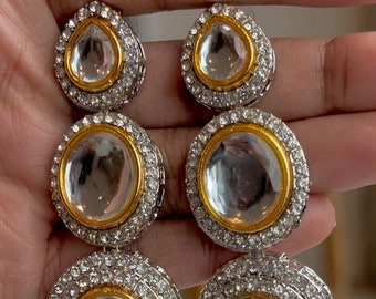Indian Handmade Drop Long Circle Silver Gold Large Earrings for Party Wedding Women Girls