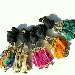 Indian Punjabi Traditional Long Paranda Parandi Braid Accessories Wedding Hair Accessories Multicolor Mirror Design Women’s Hair Extensions