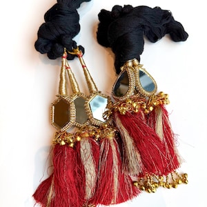 Indian Punjabi Traditional Long Paranda Parandi Red, Orange, Magenta Braid Accessories Wedding Hair Many Colors Rhinestone Mirror