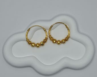 Indian 18k Gold Plated Hoop Earrings Beads Cultural Desi Traditional for Women, Occasion, Gift, Party
