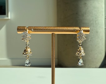 Mini Gold Small Rhinestone Cute Drop Earrings Heart Shaped Multicolor for Women Daily Wear, Occasion, Gift